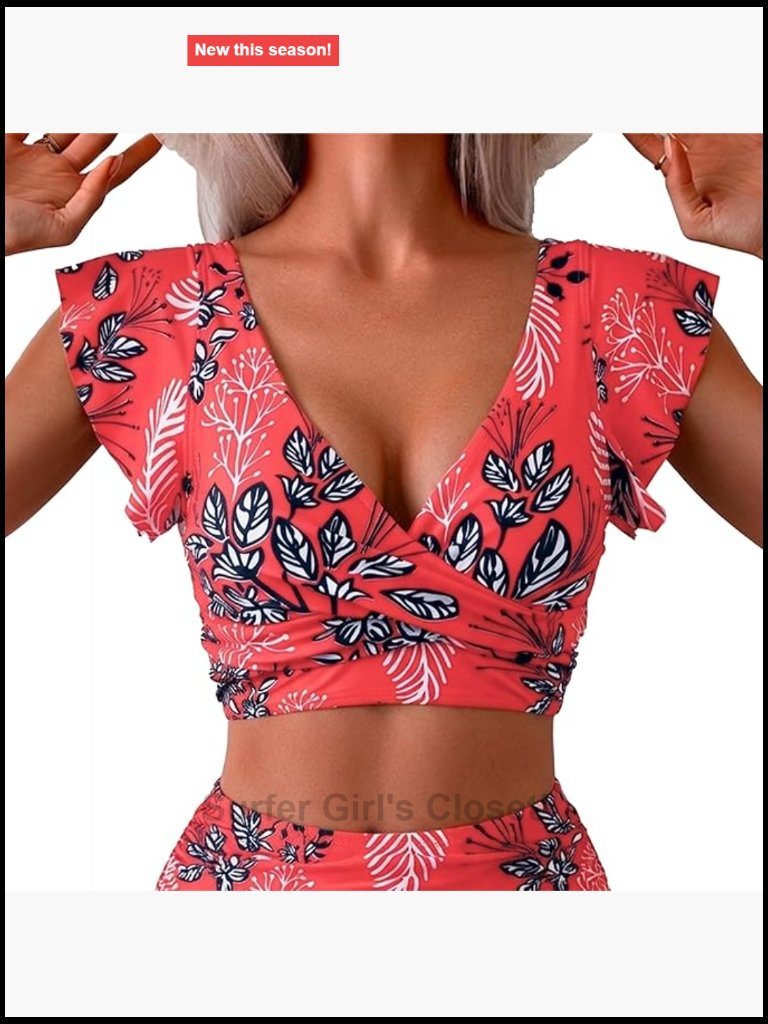 Underwire Push Up Front Twist Short Sleeve Tankini Bikini Top Only Swimsuit